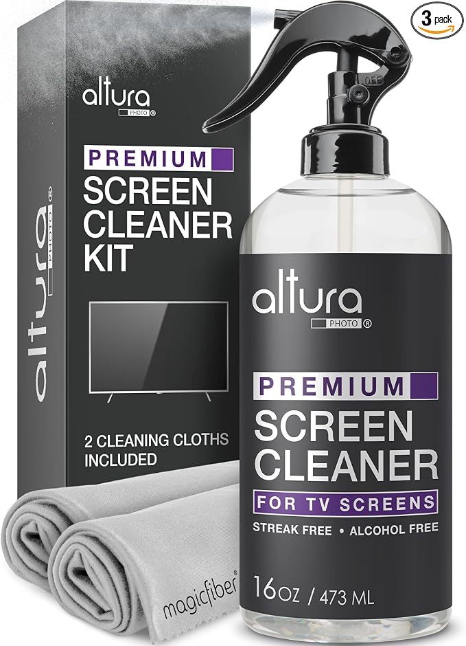 Altura Photo TV Screen Cleaner Spray & Wipe Kit for Smart TV LCD OLED, 16oz | Includes Cleaner, 2 Micofiber Cleaning Cloths, Great for Computers, Monitors, LED, Touchscreens, Laptops, Electronics