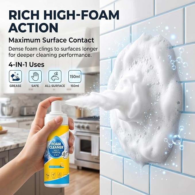 【2Pack】Foam Cleaner,4-in-1 Multi-Enzyme FoamCleaner,New Foam No-Rinse Cleaner,Multifunctional Foam-Cleaner Deep Cleaning Spray for Car Interior Leather Car Seat Cleaner,Kitchen Grease,Sofa Upholstery