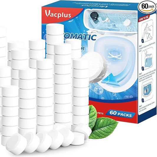 Vacplus Toilet Bowl Cleaner Tablets 60 PACK, Automatic Toilet Bowl Cleaners with Bleach for Deodorizing and Descaling, Bathroom Cleaner Against Tough Stains