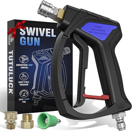 Short Pressure Washer Gun with 3/8" Swivel, 4080PSI | Stubby Power Washer Gun,with 25° Soft Pressure Washer Nozzle, M22-15mm & 3/8 Adapter for Car Washing
