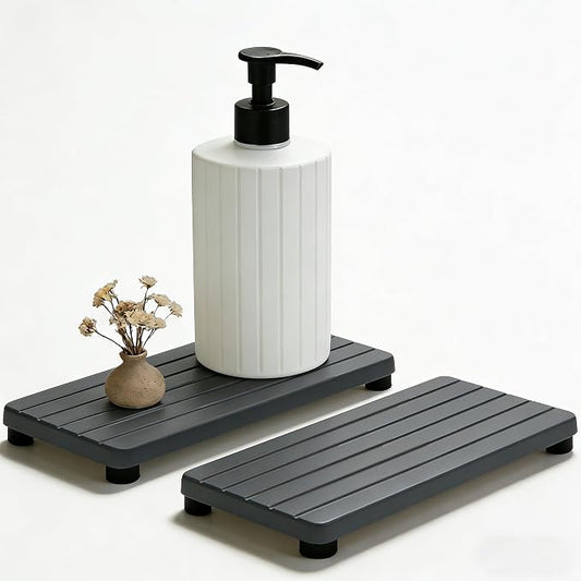 2PCS Stone Drying Tray, Water Absorbing Stone Tray for Sinks, Neat Diatomite Sink Trays, Fast Drying Kitchen Sponge Hand Soap Holder, Instant Dry Sink Coasters Used for Bathroom Counter -Dark Gray