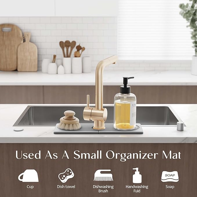 eormoe Diatomite Kitchen Faucet Mat - 14Inch Water Absorbing Stone Tray for Sink, Stone Fast-Drying Faucet Mat for Kitchen Counter Sink Accessories (Grey, 14'' x 3.9'')
