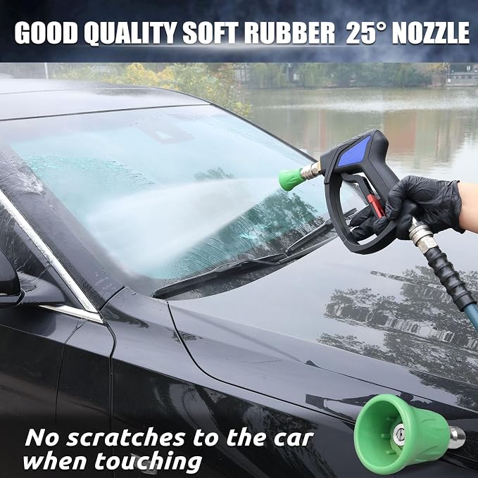 Short Pressure Washer Gun with 3/8" Swivel, 4080PSI | Stubby Power Washer Gun,with 25° Soft Pressure Washer Nozzle, M22-15mm & 3/8 Adapter for Car Washing