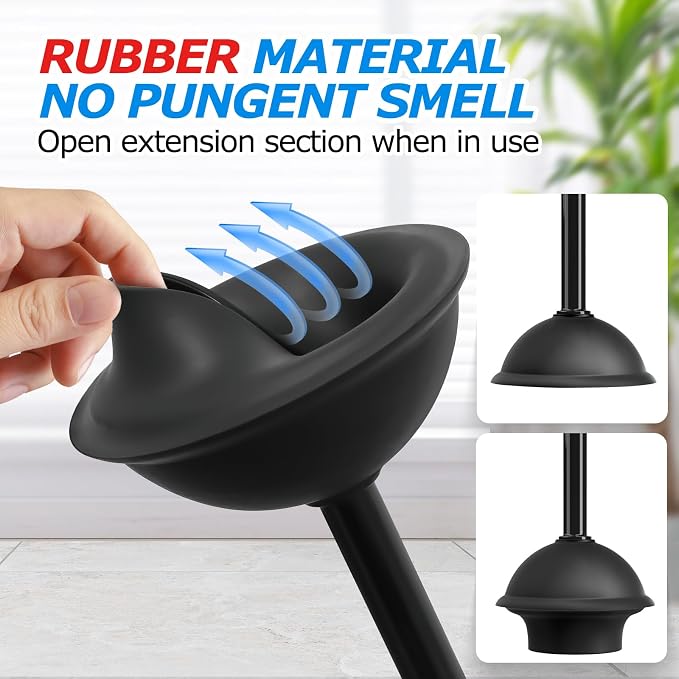 FORASTO 3in1 Toilet Plunger and Brush Set - Home Bathroom Cleaning Tools | 21" Extended, Groove Gap Brush, Heavy Duty Rubber Toilet Bowl Cleaner, Apartment Must Haves Bathroom Decor Accessories