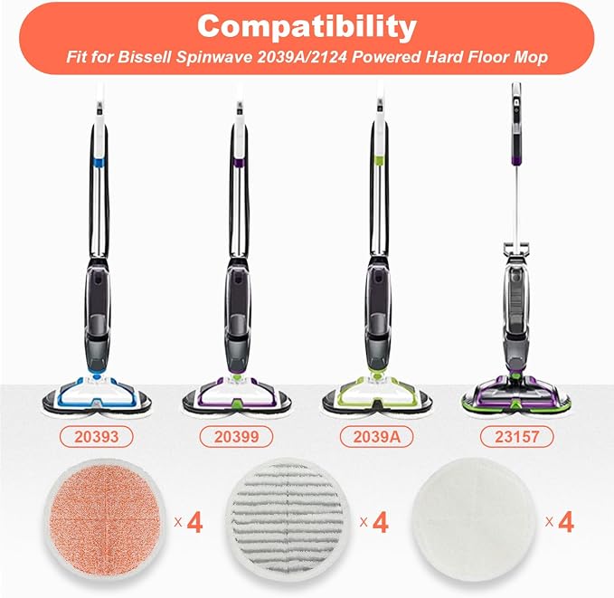 Spinwave Mop Pads Fit for Bissell Spinwave 20399 23157 23159 2039A 2124A 20393 2039T 2039W 20391 20395 2307 2315A Heavy Soft Scrubby Pads for Hardwood Floor Cleaning Replacement Pads(12Pack)