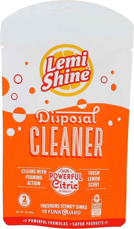 Lemi Shine Garbage Disposal Cleaner and Deodorizer Powered By Citric Acid | Foam Cleaner For Kitchen Garbage Disposal with a Natural, Fresh Lemon Scent (2 Count)
