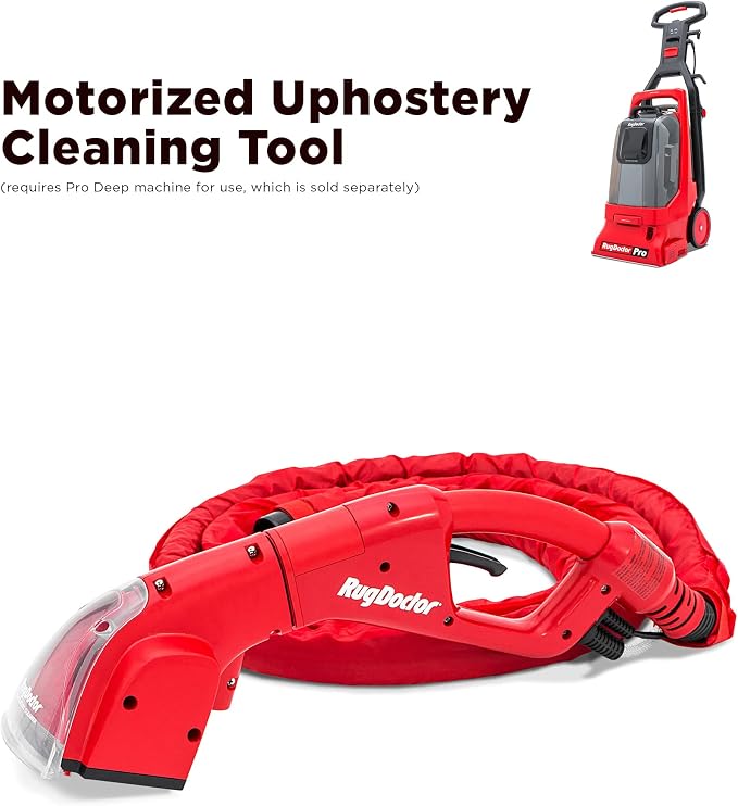 Rug Doctor Pro Motorized Upholstery Tool For Pro Deep Commercial Cleaner | Motorized Brush with Strong Suction Sprays and Scrubs to Clean Stairs and Upholstery, Long 12-ft Flexible Hose