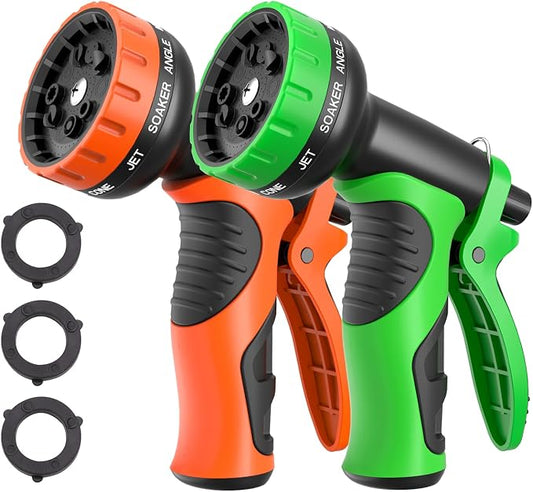 Besiter Garden Hose Nozzle with 10 Spray Patterns : 2 Pack High Pressure Water Sprayer for Car Washing, Pet Bathing & Lawn Care with Lock Feature & Comfort Grip – Fits All 3/4" Standard Hoses Thread
