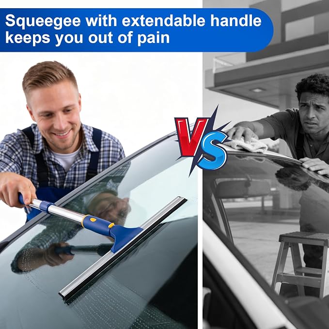 ITTAR 14 inch Rotatable Shower Squeegee for Glass Doors, Multi-Purpose Window Squeegee with Refill Rubber Blade, Bathroom Cleaner Tool for Shower Door Window Mirror Wall Car Windshield