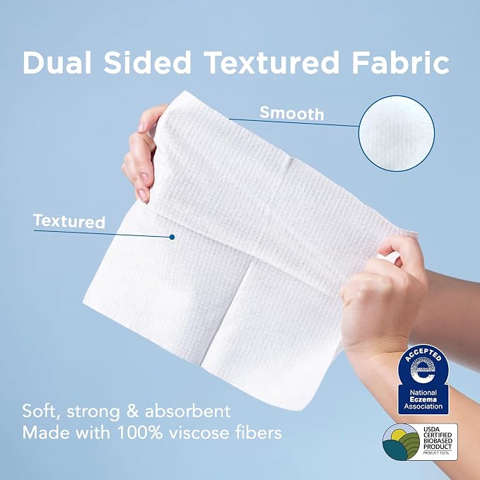 XL Dry Face Wipes (50 Ct, 1 Pack), Ultra-Absorbent Plant-Based Facial Towels, Disposable Makeup Remover Wipes for Face, No Fragrance, Hypoallergenic, 100% USDA Biobased, NEA Accepted