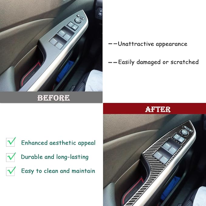 Real Carbon Fiber Trim for Honda CRV Accessories | for CR-V 2012 2013 2014 2015 2016 Window Lift Control Button Panel Cover Sticker Interior Thick Overlay Decal