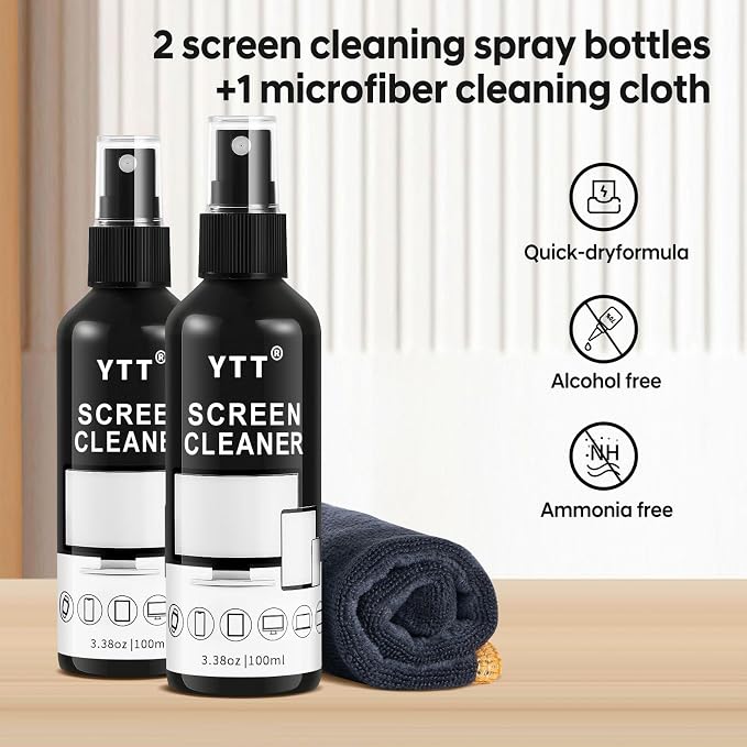 Screen Cleaner Spray Kit (2X) - TV Screen Cleaner Spray and Microfiber Cleaning Cloth, Computer Screen Cleaner for LCD LED OLED TV, Car, Smartphone, iPad, Laptop, iPhone, MacBook (2 Pack)