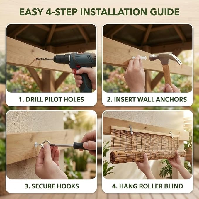 Bamboo Shades for Outdoor Patio, Waterproof Bamboo Blinds, 36" 47" 55" 60" 65" 72" 79" Blackout Reed Roller Shades with Lifter for Porch, Patio, Yard, Windows(Natural A,30" W x 64" H)