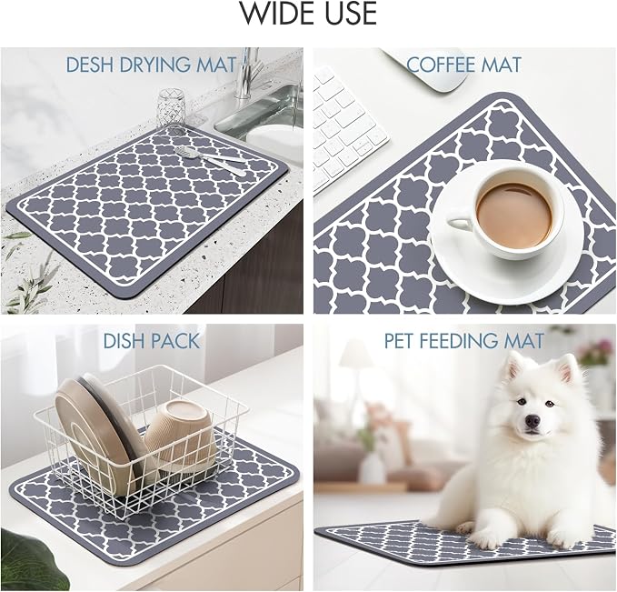 Drying Mat for Kitchen Countertops, Coffee Mat Hide Stain Rubber Backed Absorbent Dish Drying Mat
