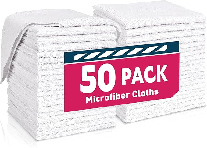 TEAWOO White Microfiber Towels- 50 Pack, Microfiber Cleaning Cloths Bulk, Microfiber Towels for Cars, Cleaning Rags (12x12 inches)