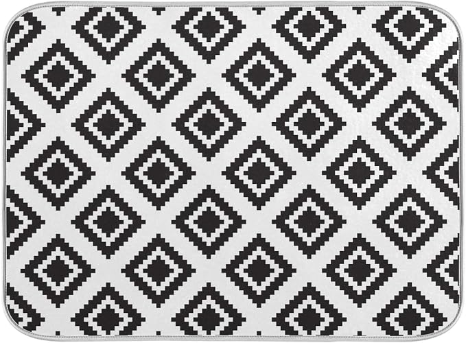 Super Absorbent Dish Drying Mat, Microfiber Fast-Drying Dish Mat, 24" x 18, Kitchen Dish Drying Pad, Grey Moroccan Rhombus Plaid