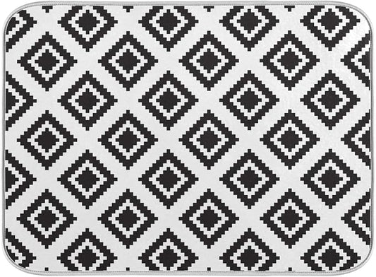 Super Absorbent Dish Drying Mat, Microfiber Fast-Drying Dish Mat, 16" x 18, Kitchen Dish Drying Pad, Grey Moroccan Rhombus Plaid