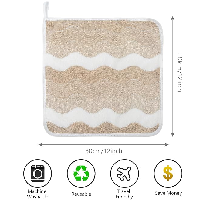 SINLAND Absorbent Coral Velvet Washcloth Ultra Soft Microfiber Face Towels 12 x 12 inch Multi-Purpose Face Cloths for Household and Sport