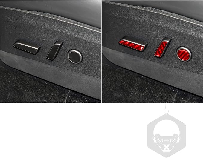 Red Real Carbon Fiber Trim for Tesla Accessories | for Model 3 2017-2022 / Model Y 2020-2024 Seat Adjustment Buttons Panel Sticker Interior Thick Overlay Decal