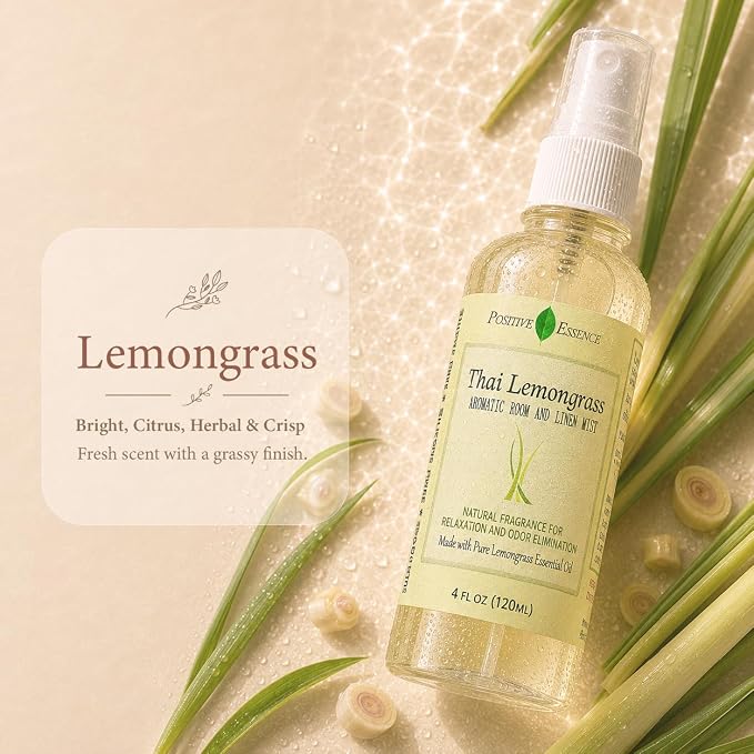 Thai Lemongrass Linen and Room Spray, Natural Air Freshener Made with Pure Lemongrass Essential Oil, Bathroom Air Freshener or Calming Pillow Spray
