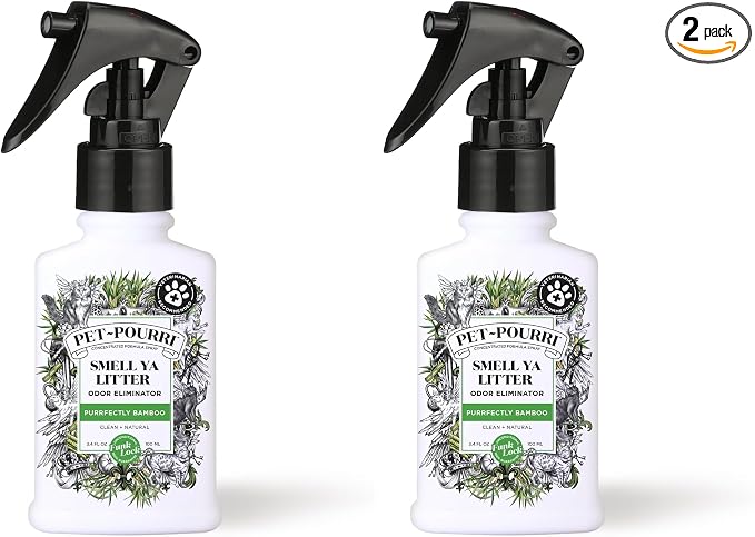 Pet-Pourri Smell Ya Litter Cat Litter Deodorizer Spray, Purrfectly Bamboo 3.4 Fl Oz, Up to 170 Uses,Pet Odor Remover Essential Oils Air,Carpet,Urine,Vet Recommended, Bergamot Bamboo Scent,(Pack of 2)