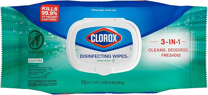 Clorox Disinfecting Wipes Flex Pack, Bleach Free, Fresh Scent, 75 Count (Pack May Vary)