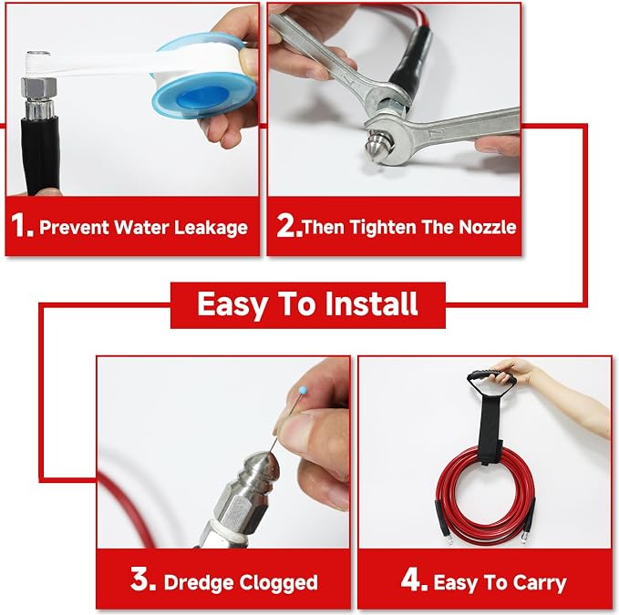 NIFUAL Sewer Jetter Kit for Pressure Washer,150FT 5800PSI Pressure Drain Cleaner 1/4 Inch NPT Corner Rotating and Button Hose Sewer Jetting Nozzle for Homeowners & DIYers (150FT)