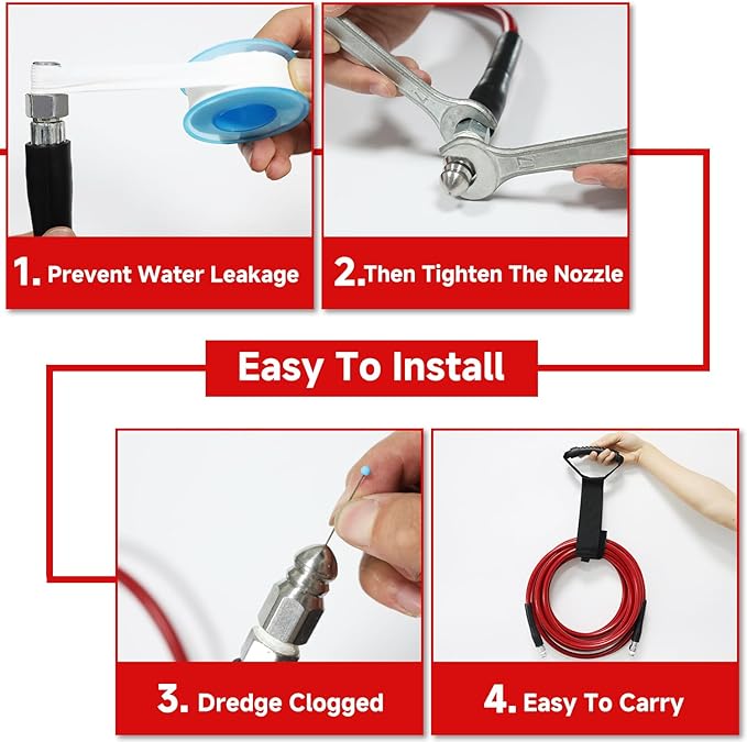 NIFUAL Sewer Jetter Kit for Pressure Washer,200FT 5800PSI Pressure Drain Cleaner 1/4 Inch NPT Corner Rotating and Button Hose Sewer Jetting Nozzle for Homeowners & DIYers (200FT)