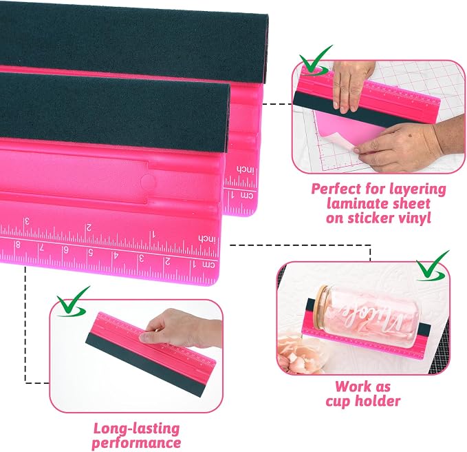 Wallpaper Smoothing Tool, Professional Vinyl Squeegee with Ruler Felt Squeegee for Vinyl Decals Sticker Paper Wallpaper Window Film Tools