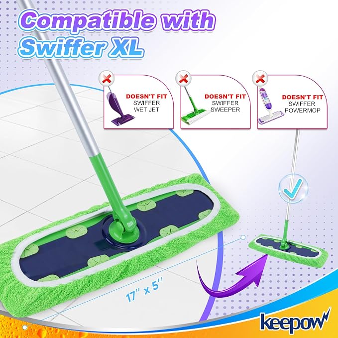 KEEPOW 12PCS Mop Pads Replacement Compatible with Swiffer Wet Pads Refill XL Size, Reusable Mop Pads for Hardwood Floor Cleaning