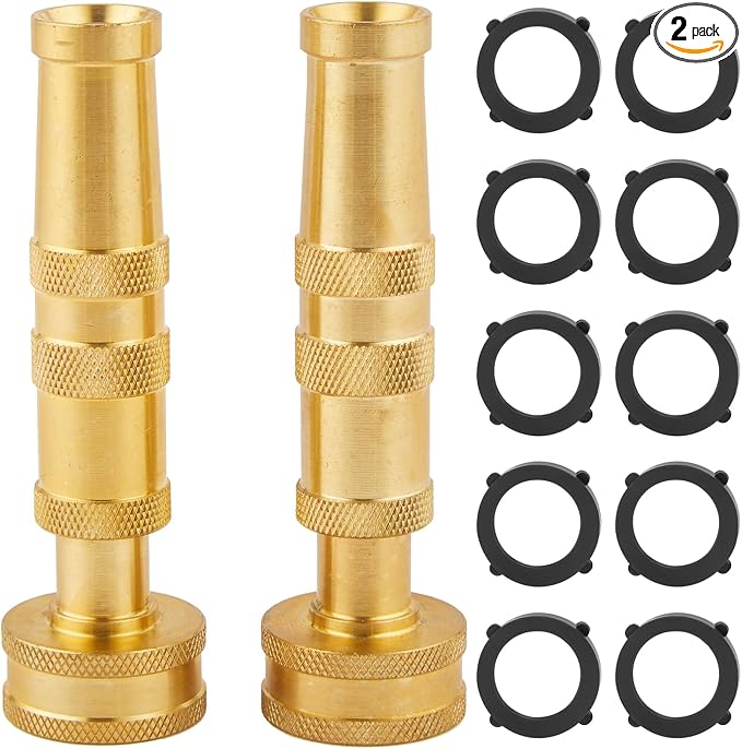 Heavy Duty Brass Hose Nozzle-4'' Adjustable Twist Garden Hose Nozzles | Water Hose Sprayer Nozzle for Garden Lawn Efficient Watering and Spraying, with 10 Rubber Washers