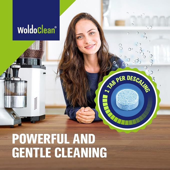 WoldoClean XL Coffee Maker Cleaner & Descaler Tablets - 40 Heavy Duty 16g Tabs, Limescale Remover compatible with Keurig K-Cup, Nespresso Vertuo & Ninja