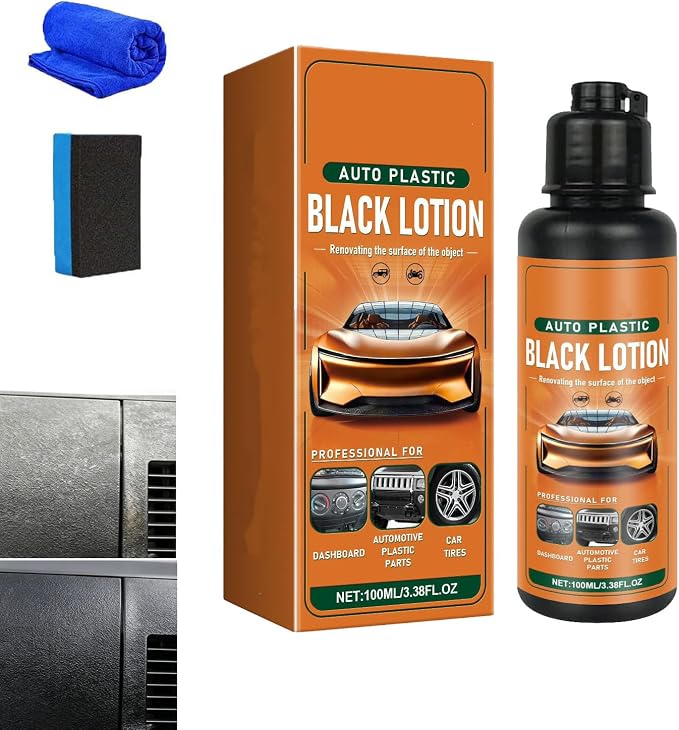 Auto Plastic Restorer Kit, Plastic Restorer for Cars, 100ml Black Lotion Auto Plastic with Sponges, Auto Plastic Black Lotion, Restores The Original Color and Shine of Automotive Plastics (1PC)