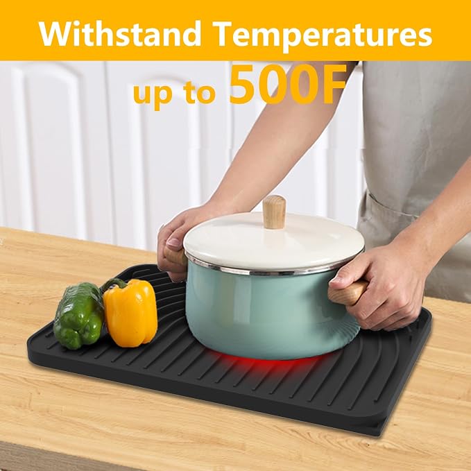 Kitchen Counter Dish Drying Mat, 14.6"x11" Dish Drying Rack(black) | Various Sizes & Colors,Steep-Slope Built in Drain,High-fin Ventilation,Food-grade Silicone,500F heat resistant,for Flat sinks
