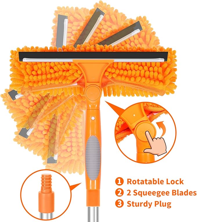 67" Squeegee Window Cleaner, 2 in 1 Professional Window Cleaning Tool Kit with Extension Pole, Window Washing Equipment with Rotatable Head for Indoor Outdoor Windows Car Glass