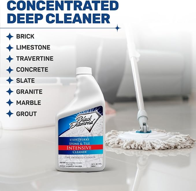 Black Diamond Stoneworks Stone & Tile Intensive Cleaner – Professional Deep Cleaner for Marble, Limestone, Travertine, Granite, Slate, Ceramic & Porcelain Tile – Acid-Free Concentrate (1-Qt.)