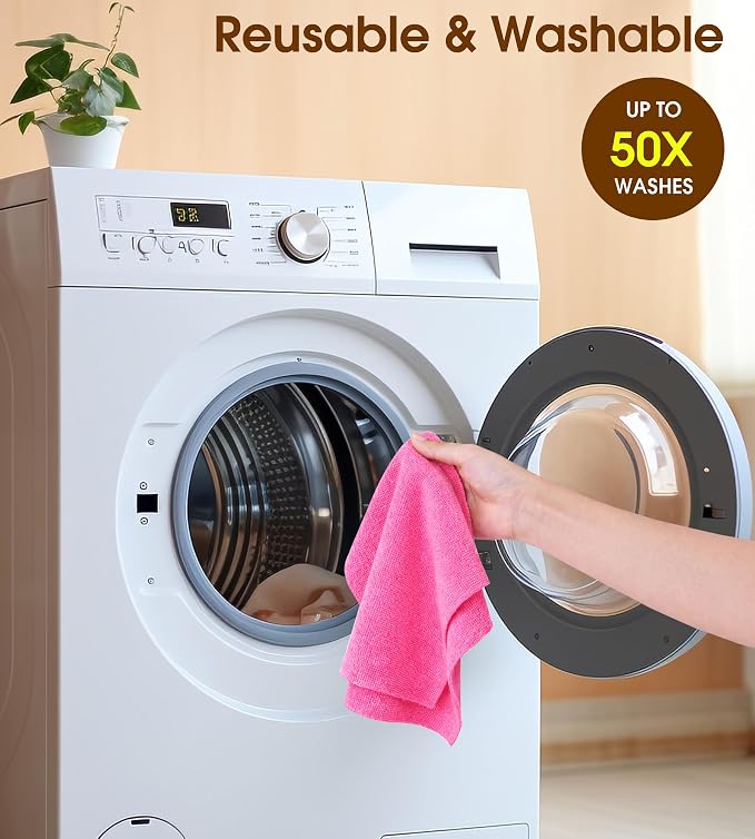 KitchLife Microfiber Cleaning Cloth Roll, 100 Pack - Tear-Away Microfiber Paper Towels, Lint-Free, Reusable, Washable for Kitchen, Car, Dishes, and Sensitive Surfaces (Hot Pink)