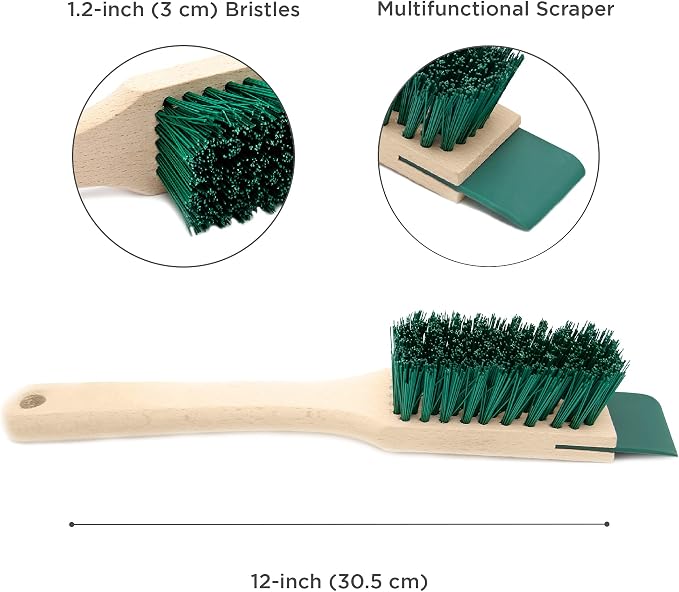 Heavy Duty Scrubbing Brush - Stiff Bristle Scraper, Wooden Handle, Universal Outdoor Cleaning Tool