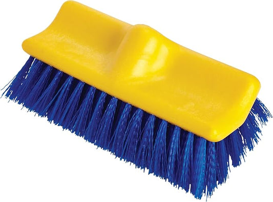 Rubbermaid Commercial Products Synthetic-Fill Wash Brush Head for Broom 10-Inch Blue Indoor/Outdoor Scrub Brush for Cleaning Bathroom/Bathtub/Shower/Garage/Patio/Tile Floors