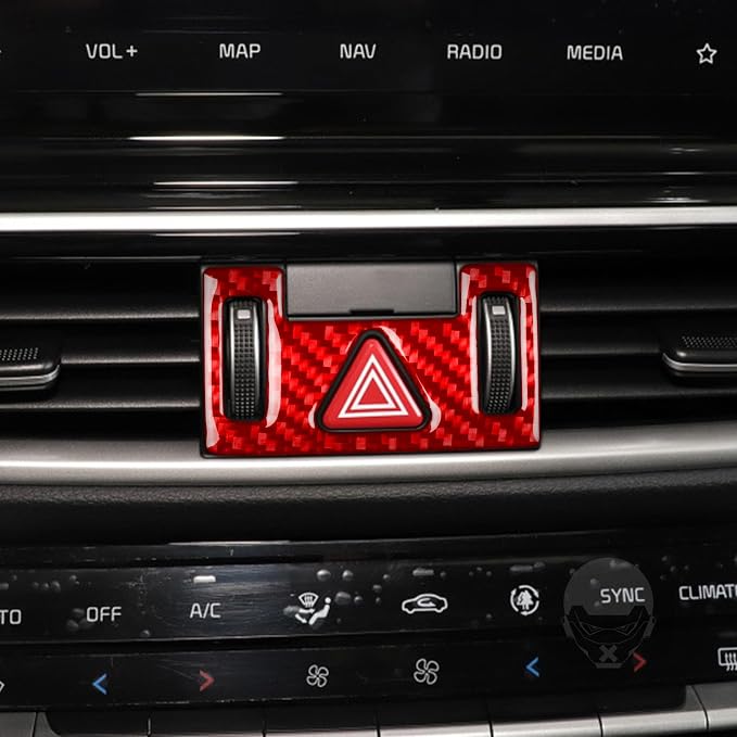 Red Real Carbon Fiber Trim for KIA Forte K3 Accessories | for 2019 2020 2021 2022 2023 2024 Hazard Light Cover Sticker Interior Thick Overlay Decal