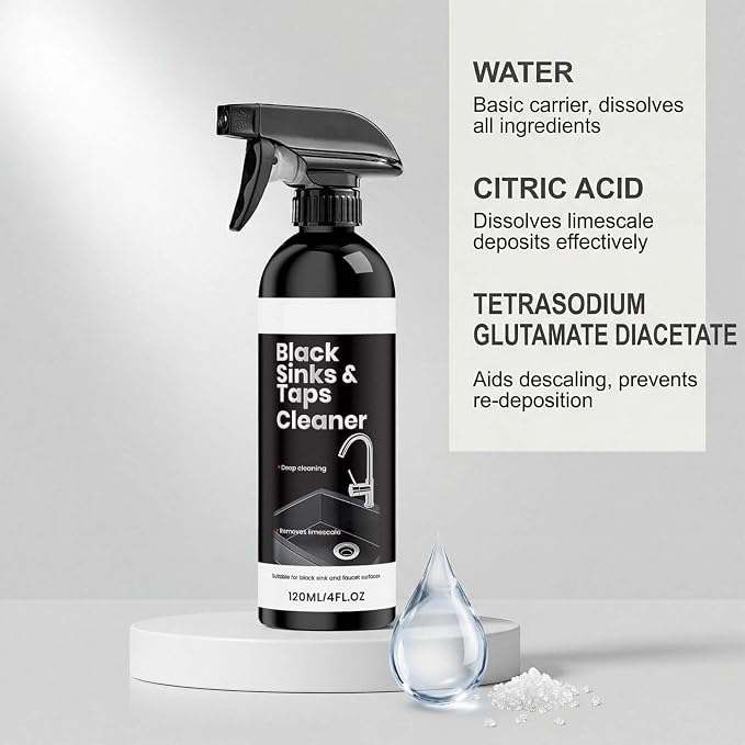 Premium Black Sink and Tap Cleaner Spray (120ml), Hard Water Stain & Limescale Remover for Matte Black Bathroom Faucets and Hardware, Gentle Descaler and Soap Scum Cleaner, Low Odor (2)