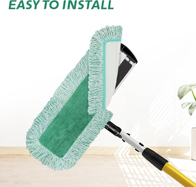 Dust Mop Pads for Rubbermaid Commercial Microfiber Dust Mops - 18 inch Mop Head Replacement with Fringe - Reusable Wet & Dry Cleaning Flat Mops System 18" 17" Refill for Multi-Surface Floor - 4 Pack