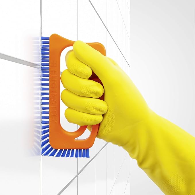 Fuginator Scrub Brush for Tile and Grout: Stiff Nylon Bristle Scrubbing Brush - Bathtub and Shower Scrubber for Floor Joints and Tile Seams - Cleaning Brush (Orange/Blue)