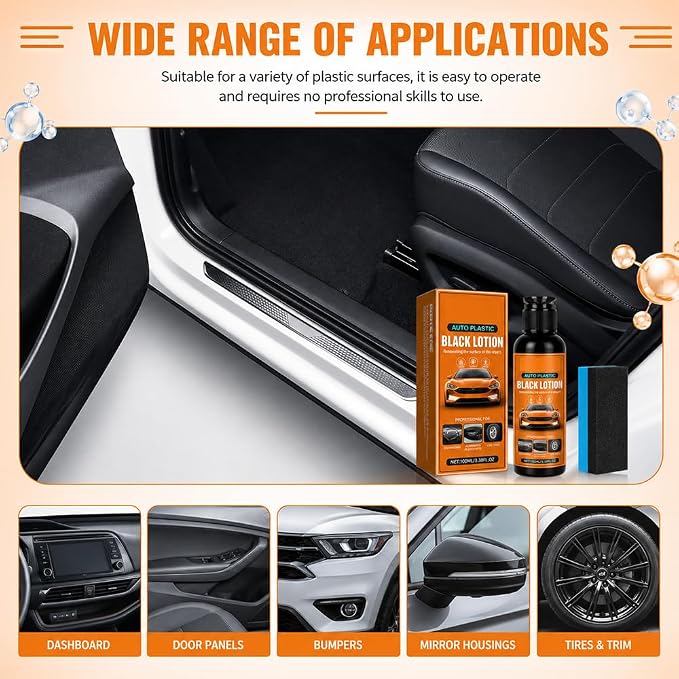 Auto Plastic Restorer Kit, Plastic Restorer for Cars Interior Exterior Detailing Black Lotion with Sponge, Can Restore The Luster Of Faded Plastics And Rubbers Fast Drying Long Lasting Coating (2Pcs)
