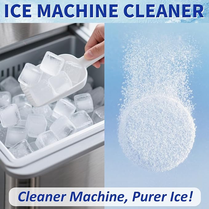 Ice Machine Cleaner Maker and Descaler - 24 Ice Maker Cleaner Tablets Compatible with All Major Brands, Nickel Safe Descaler Countertop Portable Commercial Icemaker Cleaning Solution