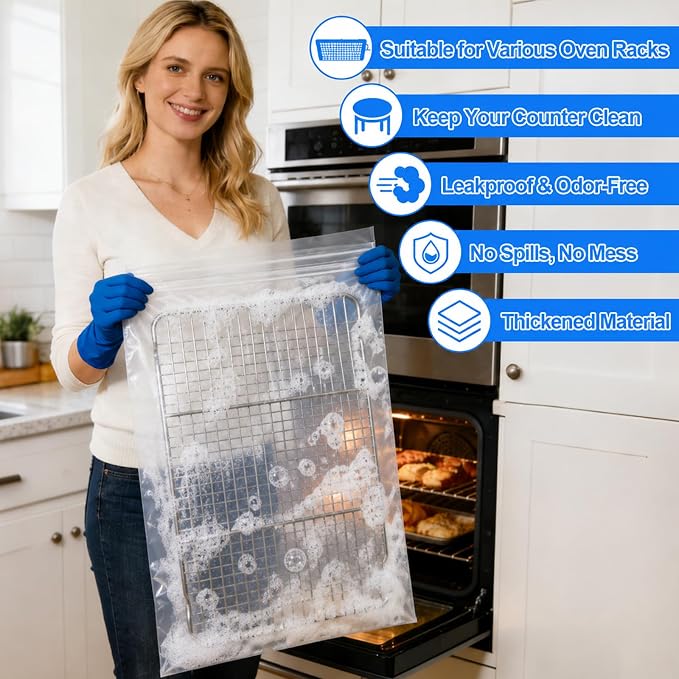 Palksky Oven Rack Cleaning Bags, 3 Sizes Heavy Duty No Scrub Bags for Use with Oven Cleaner, Reusable Leak-Resistant PE Bags for Deep Soaking Grill Grates & BBQ Racks, No Cleaner Included, 16 Packs