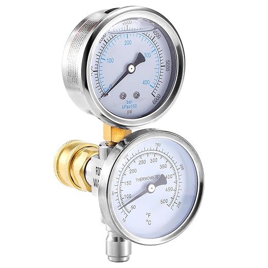RIDGE WASHER 2-in-1 Pressure Washer Gauge Emperature Gauges, 6000 PSI | Stainless Steel, 3/8 Inch Quick Connect