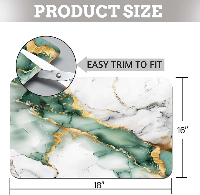 MCALK Marble Green Dish Drying Mat for Kitchen Counter, Luxurious Marble Texture Dish Drying Pad with Anti-Slip Rubber Base, Absorbent Kitchen Sink Mat with Modern Art Decor (1 pc 18" x 16")