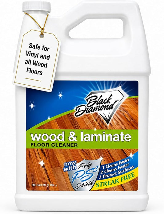 Black Diamond Stoneworks Wood & Laminate Floor Cleaner – No-Rinse Streak-Free Cleaner for Hardwood, Laminate, Engineered Wood & Luxury Vinyl Plank Floors (1 Gallon) refill.