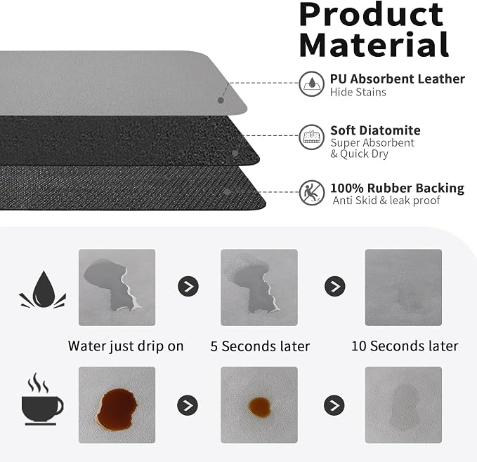 HotLive Coffee Mat - Absorbent Hide Stain Rubber Backed Dish Drying Mat for Kitchen Counter - Bar Mats for Countertops Accessories Fit Under Coffee Maker Espresso Machine